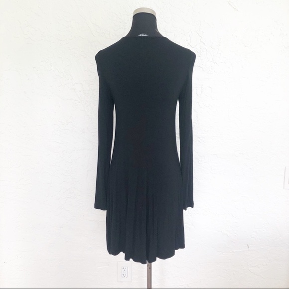 Express Black Long Sleeve Gothic Criss Cross Front Slinky Summer Dress Womens Sm - Picture 5 of 5